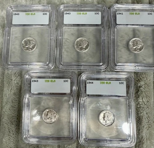(5) Mercury Dimes ICG AU55 90% Silver All In Slab Coin Cases “ICG GLO” Series