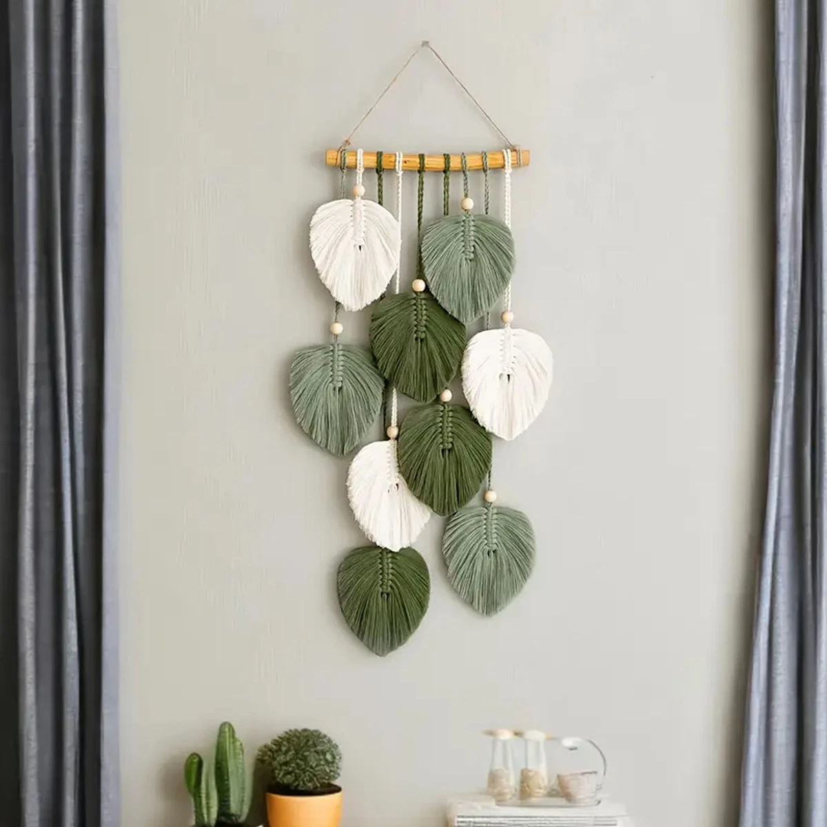 1/2x Wall Hanging Leaf Macrame Cotton Boho Room Home Decor Hand-Woven Aesthetic