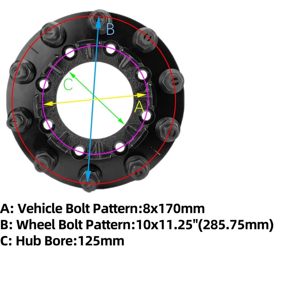 1Pc Rear 8x170 MM To 10x285 MM Wheel Adapters 8 To 10 Lug For FORD F-250 F-350 Foto 2 de 4