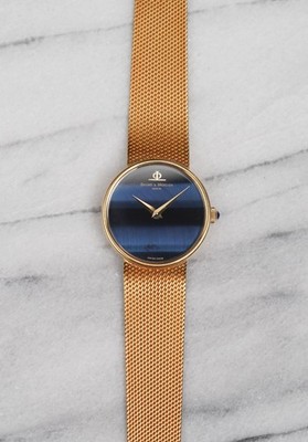 Vintage Baume & Mercier Manual Wind 70s 18K Yellow Gold Blue Falcon Eye 33mm