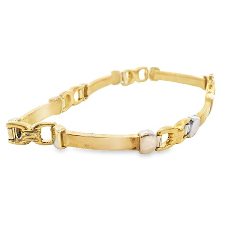 9ct Yellow & White Gold Bracelet Hollow Bar Stirrup Link 19cm Parrot Clasp - 第 4/16 張圖片