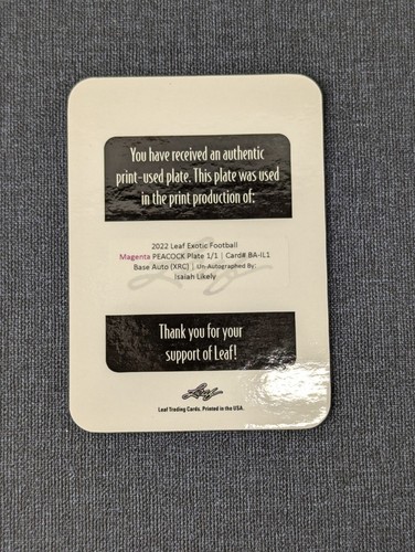 Isaiah Likely Rookie 2022 Leaf Exotic Peacock Printing Plate BA-IL1 1/1 - Picture 4 of 8