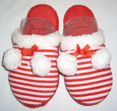 red and white slippers