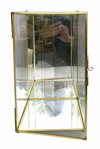 Display porta a cerniera vintage montaggio a parete vetro e ottone, 12+"" x 7+"" x 7+"" retro a specchio - Foto 4 di 11