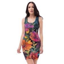 Colorful Flowers Charcoal Illustration Bodycon dress