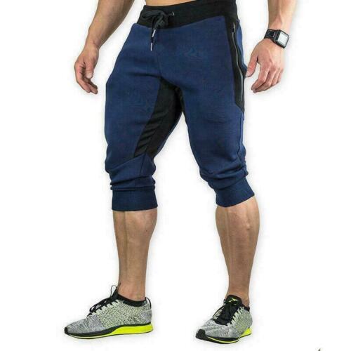 Mens 3/4 Joggers Pants Sweatpants Bodybuilding Capri Shorts Gym Workout Fitness