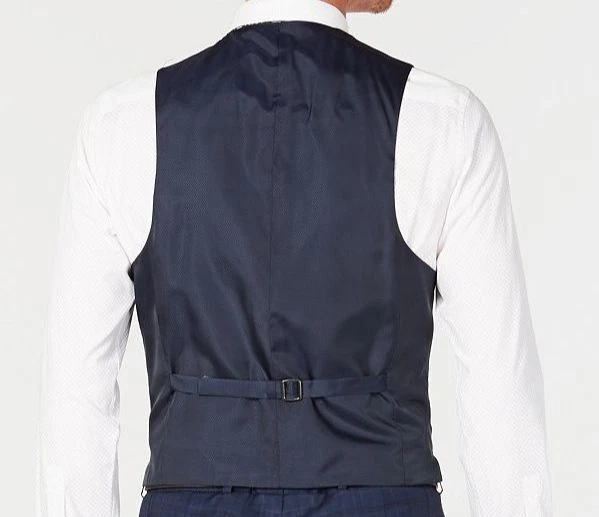 Michael Kors Men Blue Plaid 5 Button Wool Dress Waistcoat Suit Vest Size 42L - Image 2 of 2