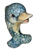 3” Blue Speckled Dolphin Art Pottery Nautical Beach House Mini Statue figurine