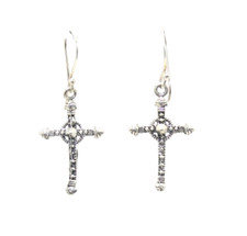 Cross Jesus Earrings 925 Sterling Silver Handmade Women Men Hand Engraved F97