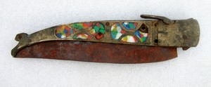 Antique-Old-Hand-Carved-Beautiful-Ratchet-Open-System-Brass-Hilt-Safety-Knife