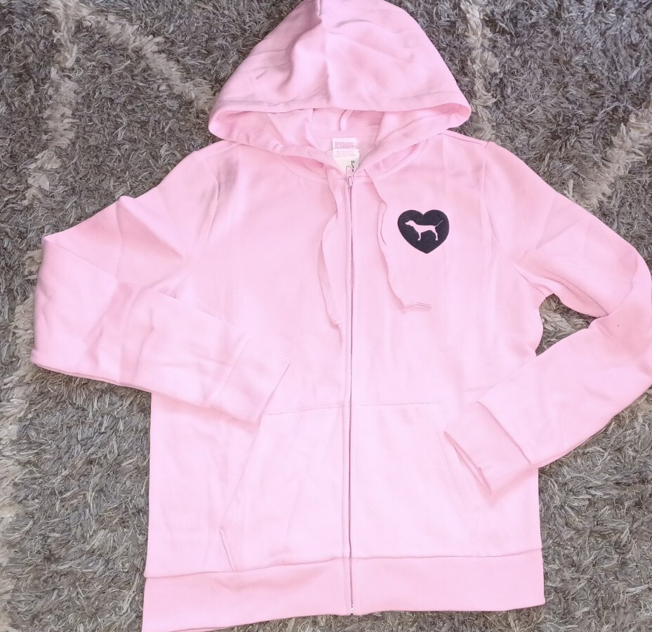 VS pink originals full zip hoodie new large pink heart logo VS pink originals full zip hoodie new large pink heart logo