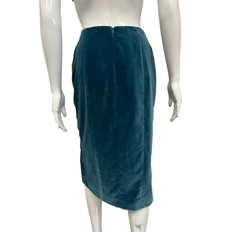 Falda midi reunida con delantal de terciopelo azul CARVEN 38 EE. UU. 8 Foto 2 de 4