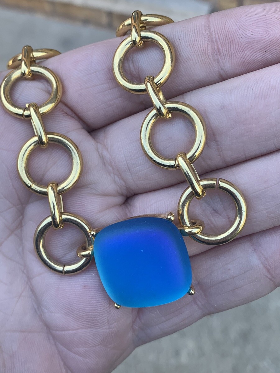 Rare Givenchy Jewelry Vintage Necklace Blue Iridescent Pendant