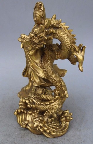 China Brass Dragon kwan-yin GuanYin Goddess buddha statue - Picture 6 of 6