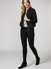 Pocket Front Bomber Jacket By Nina Leonard Black Size 2xl Xxl