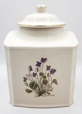 Vintage Mason's  Ironstone Tea Jar Canister Made In England Purple Flowers