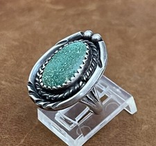 Vintage Native American Navajo 925 Sterling Natural Green Turquoise Ring Size 5