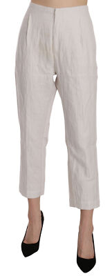 DONDUP Pants White High Waist Straight Cropped Trousers IT44/US10/L RRP $300
