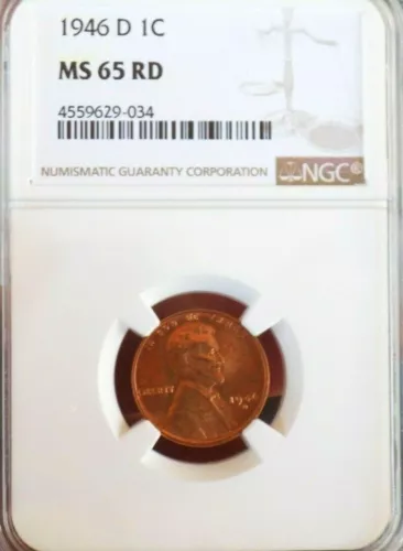 WHEAT CENT 1946 D NGC MS 65 RD++++++ STUNNING GLOWING RED GEM