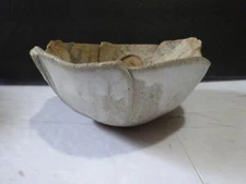 Vintage Brutalist Folded Rim Glazed Etched Interior Stoneware Bowl/Primative