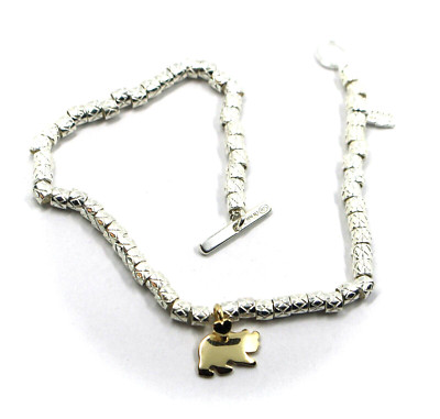 925 STERLING SILVER TUBES CUBES BRACELET, 9K YELLOW GOLD SMALL 10mm BEAR PENDANT
