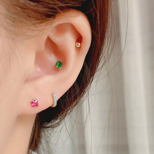Sterling Silver Square CZ Crystal Helix Tragus Screw Back Stud Earrings A4525 - Picture 3 of 13