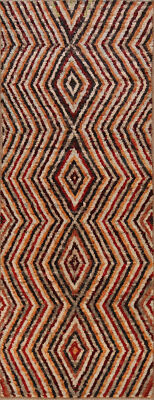 Stylish Abstract Luxury Hand-Knotted Wool Moroccan Rug Runner for Hallway 3x9 ft