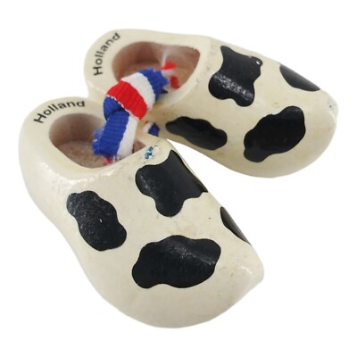 Cow Print Miniature Wooden Clogs Holland Dutch Souvenir Collectible Decor 
