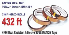 4-ROLL KAPTON HIGH TEMPERTURE Heat Resistant Sublimation Tape 15mm x132M /432ft