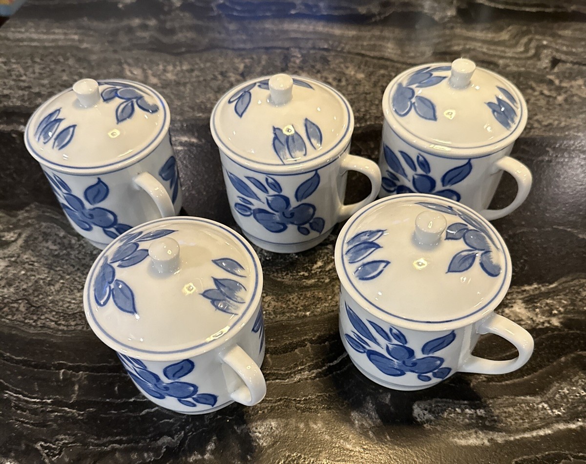 5 Williams Sonoma IDG Teacups with Lids - Blue & White Floral | eBay