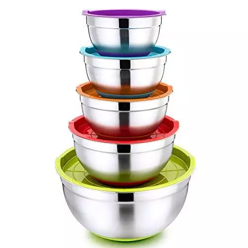 Mixing Bowl With Lid Set Of 5 Stainless Steel Nesting Salad Bowl