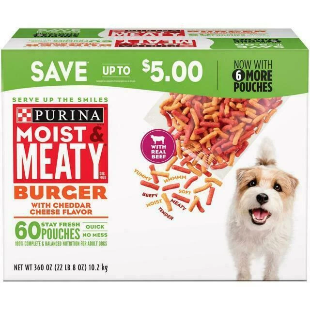 Purina Moist & Meaty Dog Food, Burger with Cheddar Cheese Flavor (6 oz., 60 ct.)