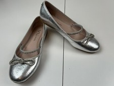 Nina Girls Ballet Flats Size 5 Silver Metallic Kendalla Rhinestone Shoe