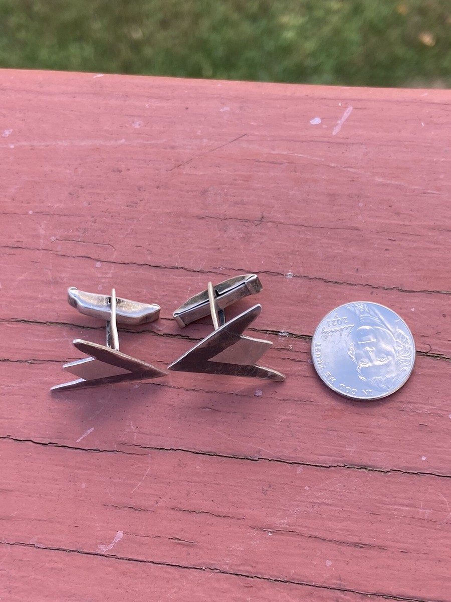 Vtg 925 Sterling Silver Arrow Handmade Cufflinks View 3