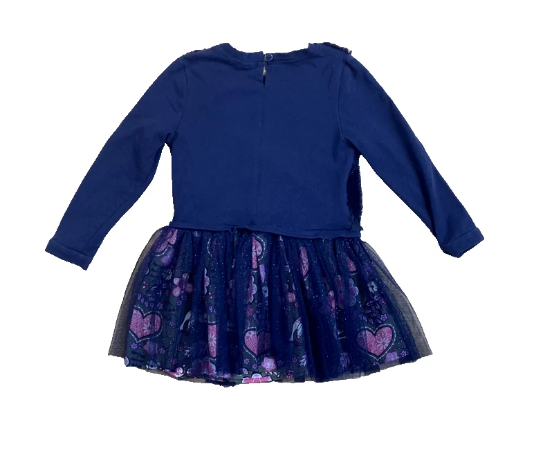 Dollie &Me Dress Girls Pink Faux Fur Tulle Floral Bow Long Slve(NAVY BLUE, 7)NWT - Image 2 of 3