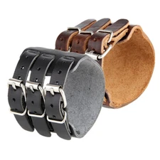 Punk Genuine Leather Cuff Bracelets for Men Retro Gothic Belt Wrap Wristband