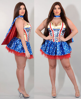 Sexy Women's Halloween Costume Super Girl V-Neck Tube Dress Mini Dress  (Onesize)