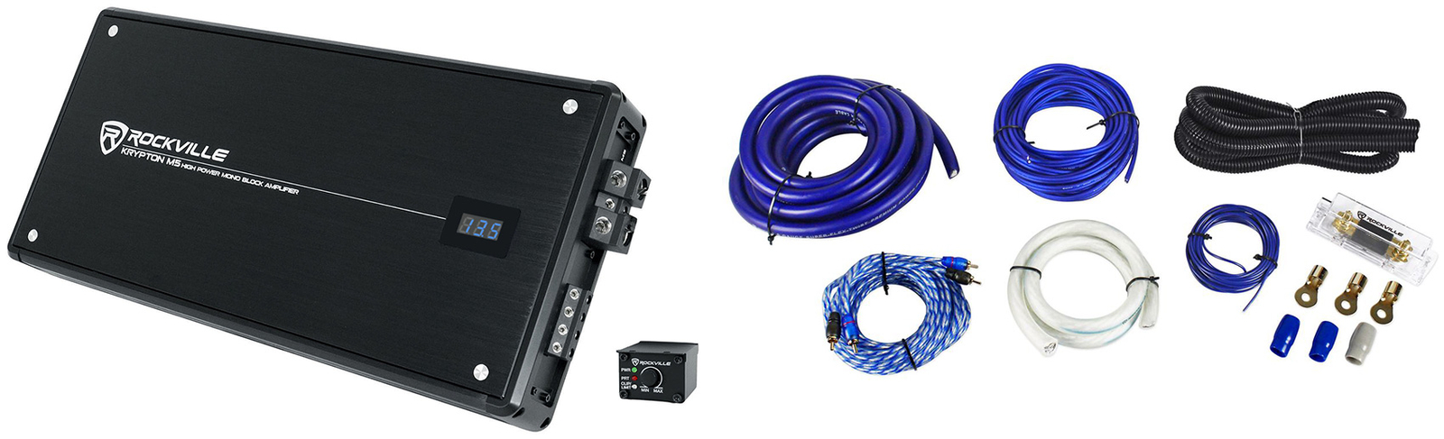 Rockville Krypton-M5 8000 Вт Пиковый 2000 Вт Среднеквадратичный Монофонический усилитель на 1 Ом Пульт дистанционного управления Комплект усилителей