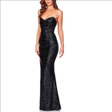 New Revolve Nookie Womens Black Strapless Sequin Gown Size Large