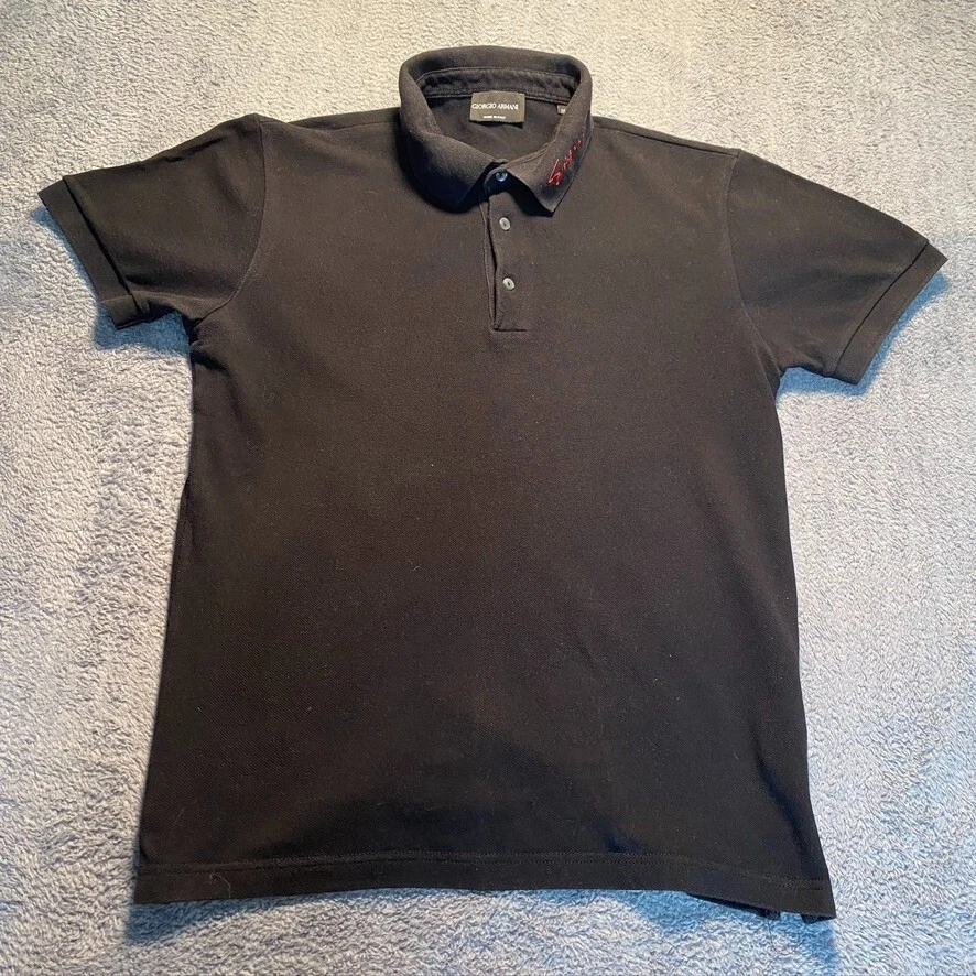 GIORGIO ARMANI Polo Shirt Mens Medium Black Short Sleeve eBay