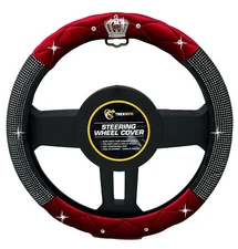 TrexNYC Crown Rhinestone Steering Wheel Cover, Red