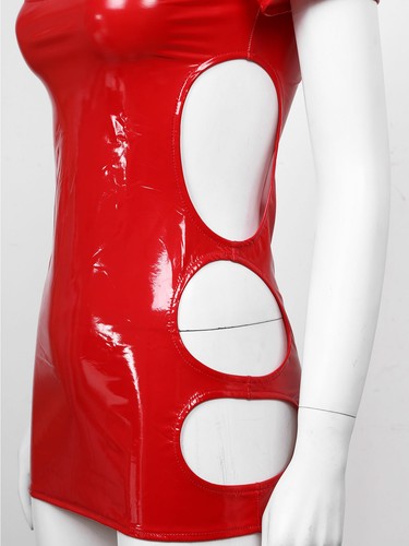 Women's Latex Leather Mini Dress Cutout Slim Fit Bodycon Dress Party Clubwear - Picture 34 of 59