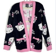 HELLO KITTY Cozy Face Knit Cardigan Size S black pink
