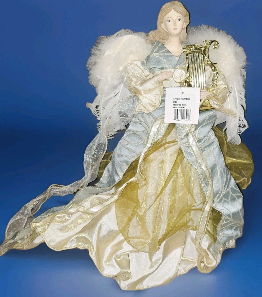 Regency Intl. Christmas Angel Tree Topper Blue/Gold/Cream Embroidered 16.5" Tall - Image 3 of 4
