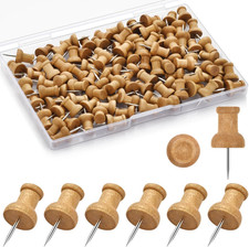 Wooden Push Pins - 100 Decorative Thumb Tacks for Cork Boards and Walls