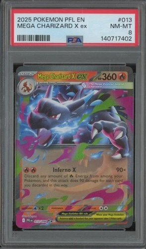 2025 Pokemon Phantasmal Flames MEGA CHARIZARD EX #013 Double Rare PSA 8 JA608