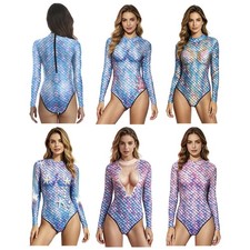 Women's Bodysuit Pool Swimwear Pattern Swimsuit Slim Fit Leotard Swimming Fish