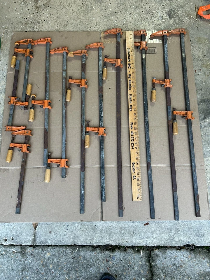 Lote De Colección De 11 Abrazaderas De Barra Deslizante Jorgensen #3701 Y #3703 con Mango De Madera Foto 2 de 4