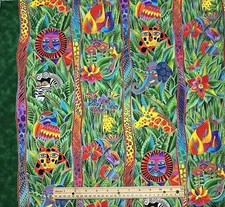 1 YD Laurel Burch Fabric 2008 SECRET JUNGLE FOCUS ANIMAL PRINT GREEN BORDERS