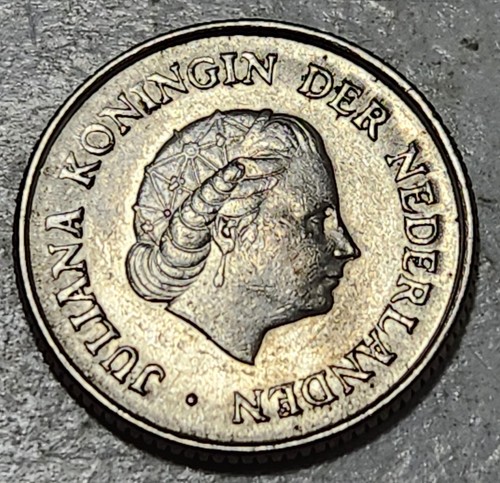 NETHERLANDS 🇳🇱 25 CENTS COIN 1958 (QUEEN JULIANA) - Picture 1 of 2